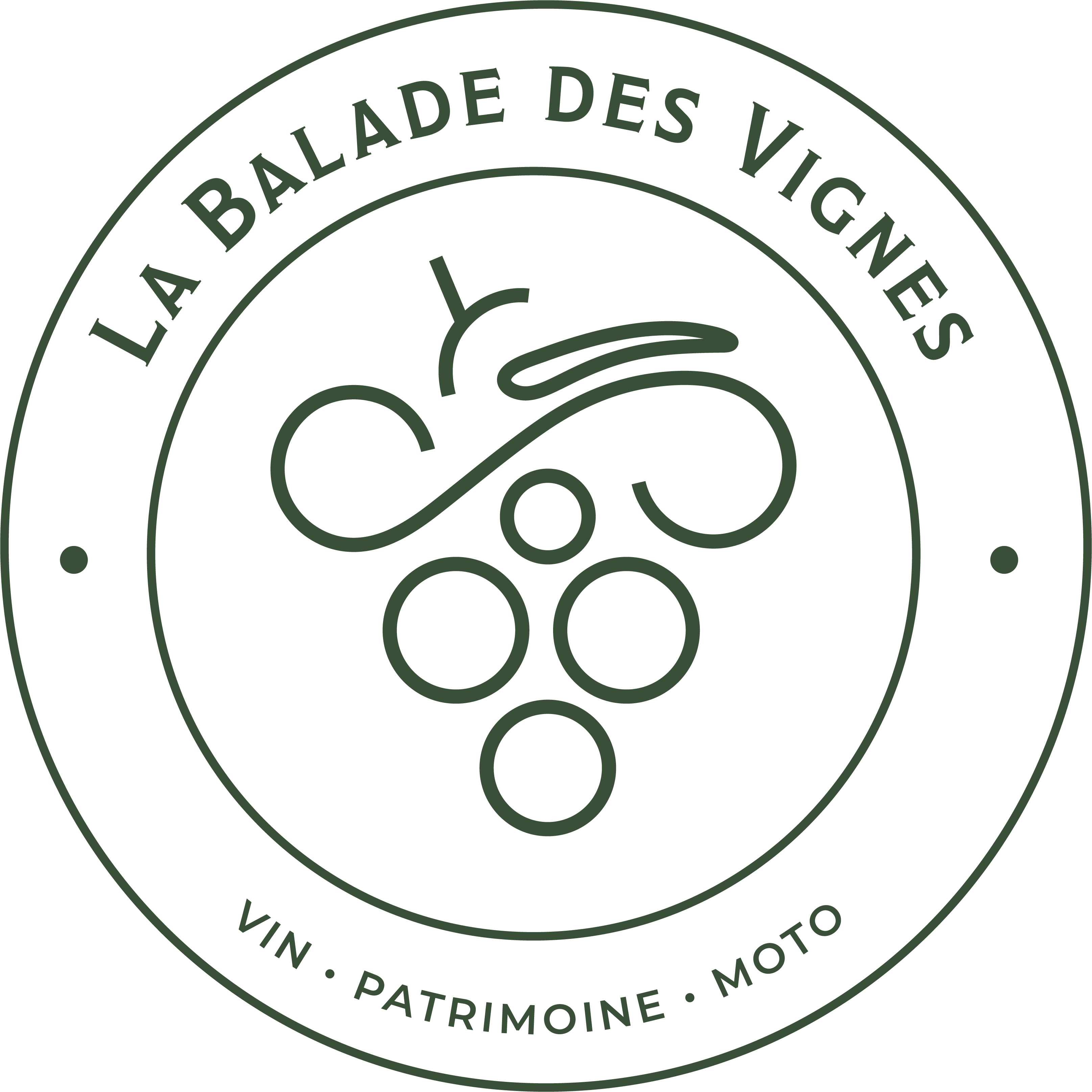 Logo secondaire de La Balade des Vignes représentant une grappe de vignes et une moto en incrustation